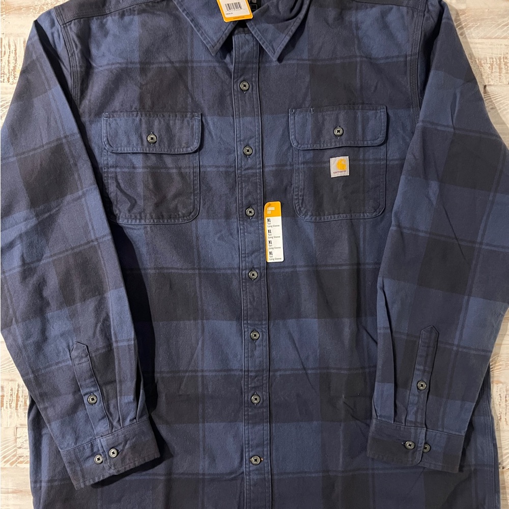 Carhartt Men's XL Heavy Flannel Loose Fit Long Sleeve Plaid Shirt TW4451-M